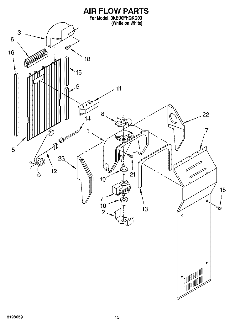 AIR FLOW Diagram and Parts List for 3KED0FHQKQ00  KitchenAid Refrigerator