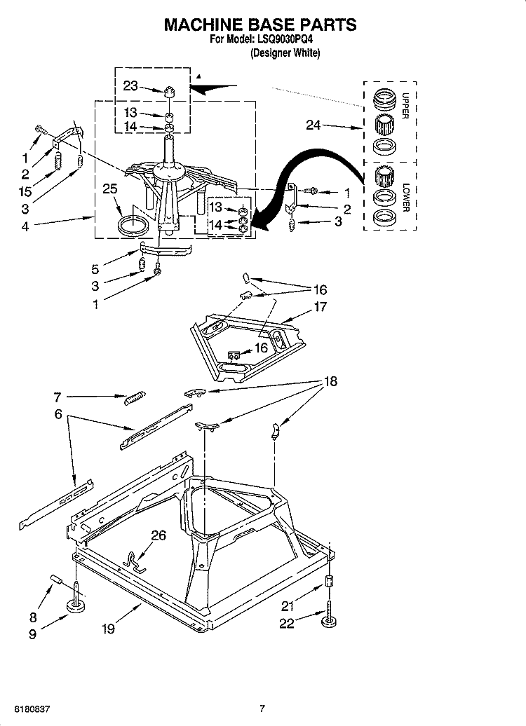 MACHINE BASE PARTS Diagram and Parts List for LSQ9030PQ4  Whirlpool Washer