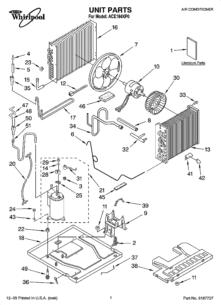 UNIT PARTS Diagram and Parts List for ACE184XP0  Whirlpool Air Conditioner
