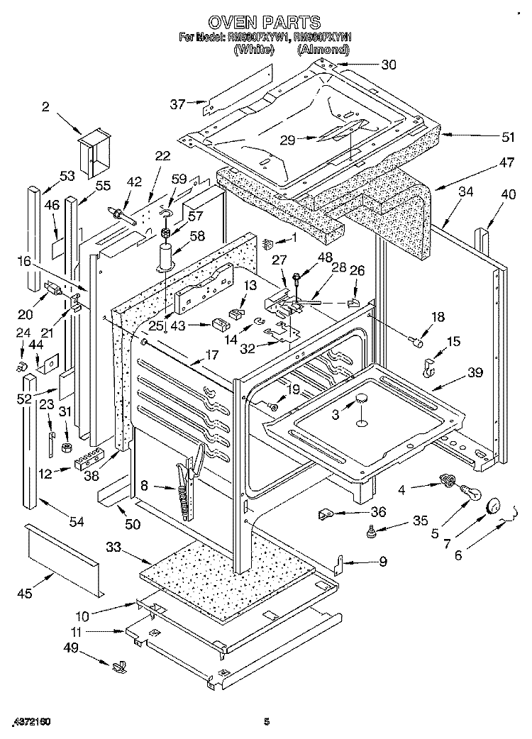 OVEN Diagram and Parts List for RM980PXYN1  Whirlpool Microwave Oven Combo