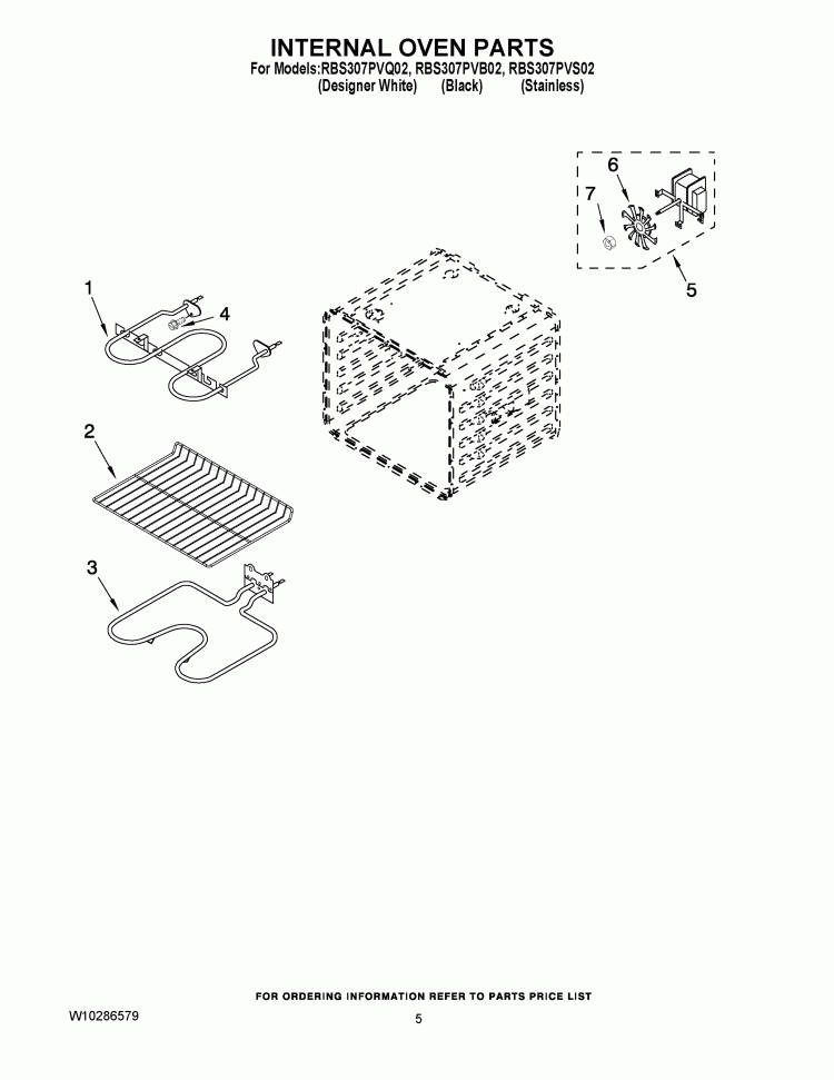 INTERNAL OVEN PARTS Diagram and Parts List for RBS307PVS02  Whirlpool Wall Oven