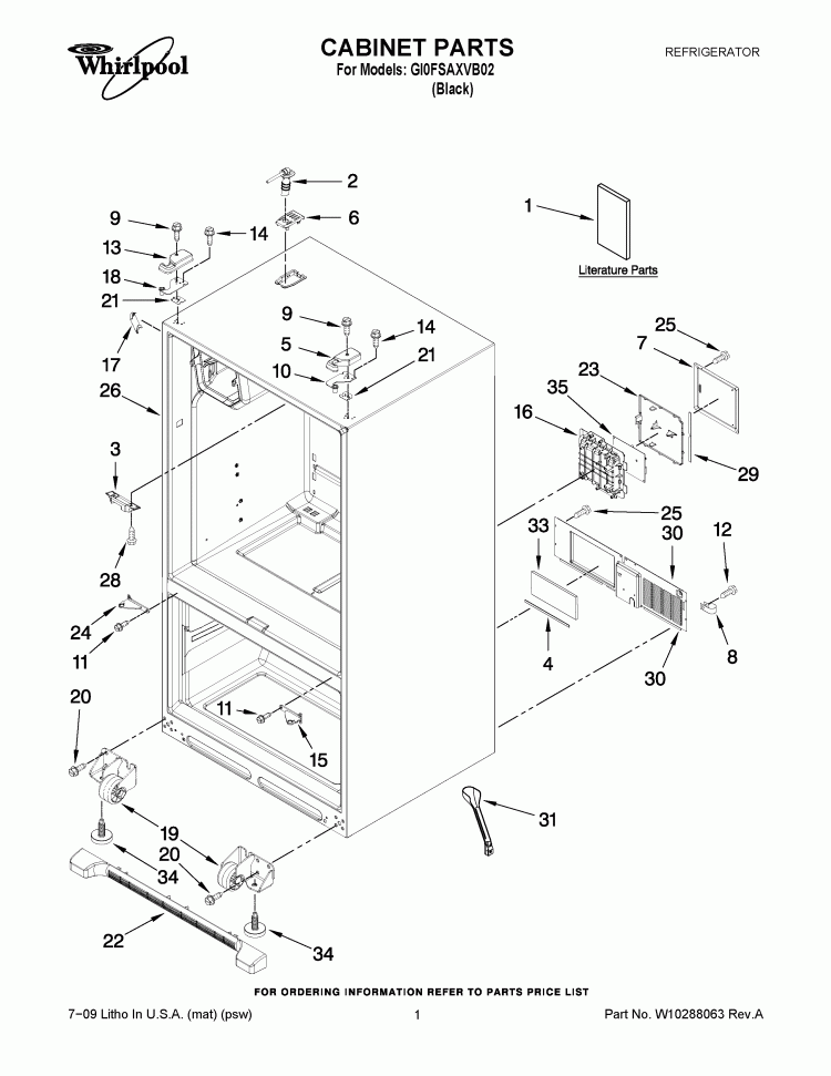 CABINET PARTS Diagram and Parts List for GI0FSAXVB02  Whirlpool Refrigerator