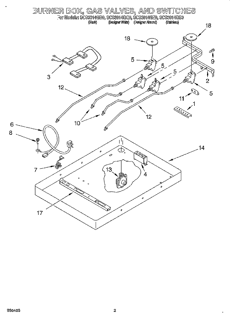 BURNER BOX, GAS VALVES, AND SWITCHES Diagram and Parts List for SCS3014GB0  Whirlpool Cooktop