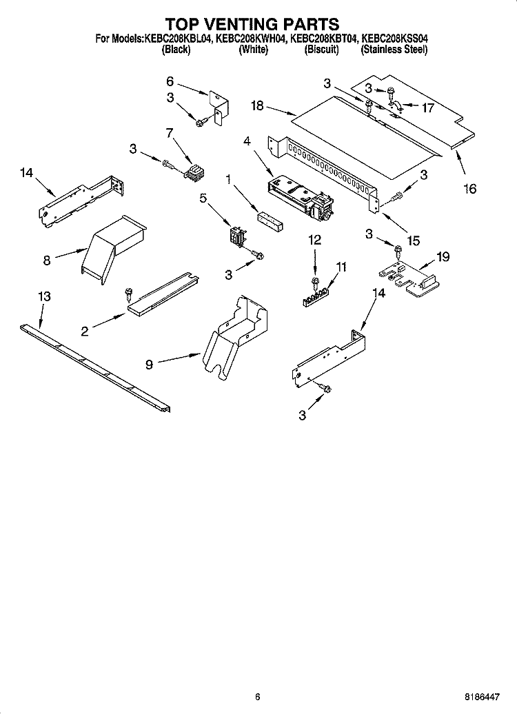 TOP VENTING PARTS, OPTIONAL PARTS Diagram and Parts List for KEBC208KSS04  KitchenAid Wall Oven