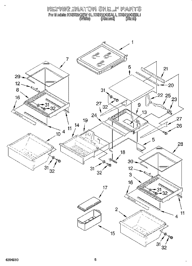 REFRIGERATOR SHELF Diagram and Parts List for KSBS20QEAL1  KitchenAid Refrigerator