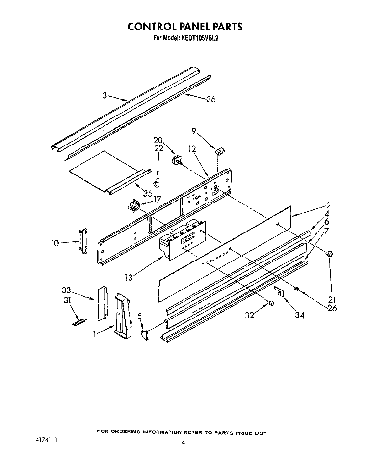 CONTROL PANEL, OPTIONAL Diagram and Parts List for KEDT105VBL2  KitchenAid Range