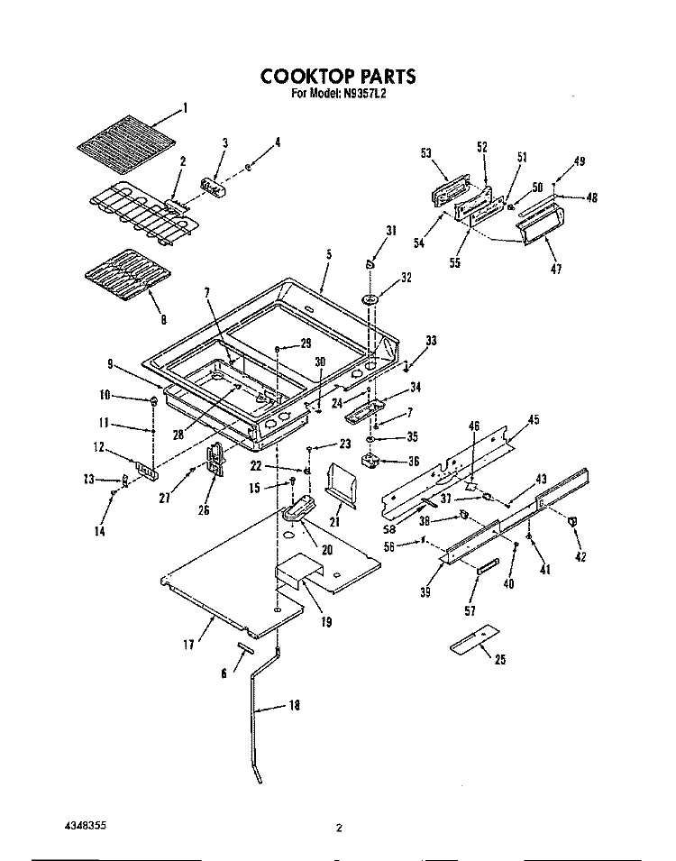 COOKTOP Diagram and Parts List for N9357L2  Roper Range