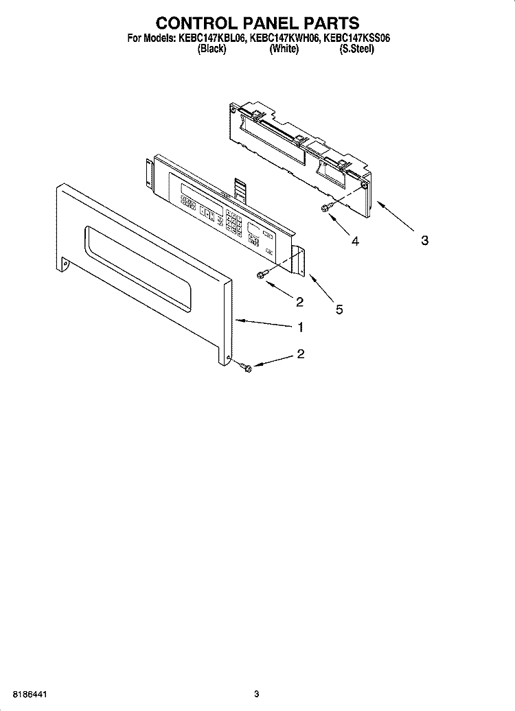 CONTROL PANEL PARTS Diagram and Parts List for KEBC147KWH06  KitchenAid Wall Oven