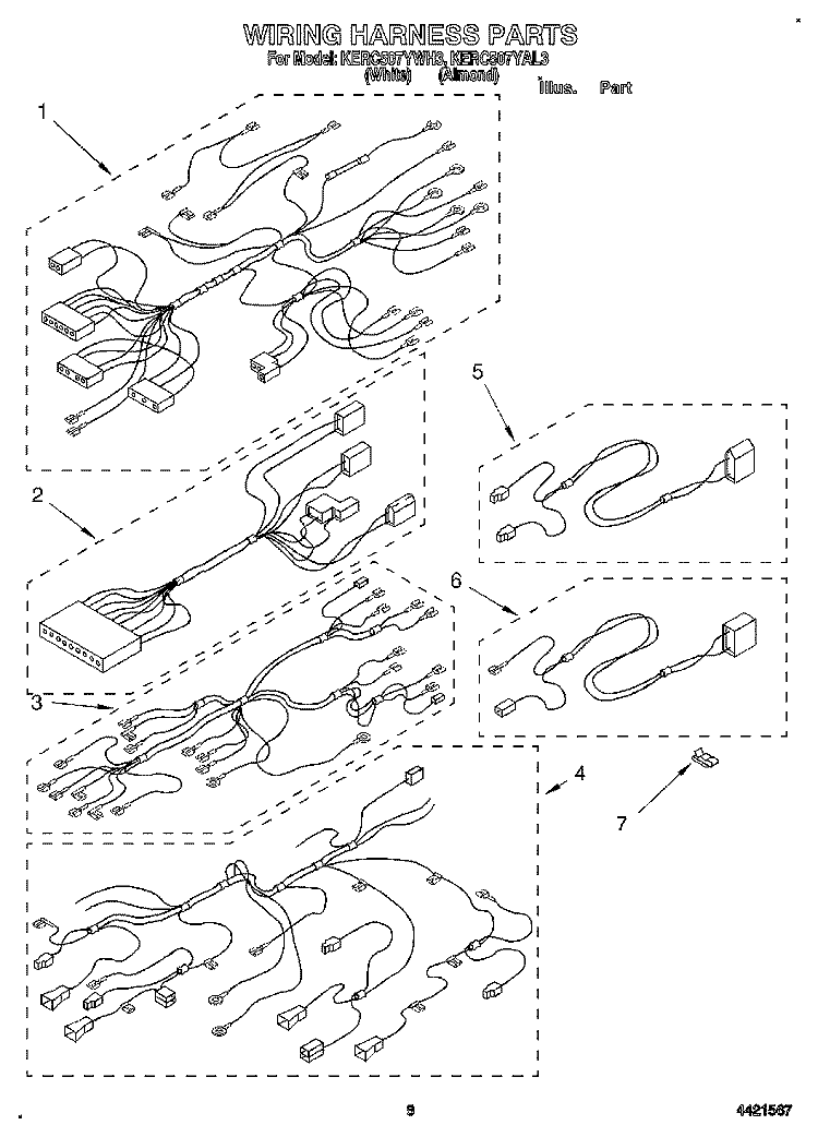 WIRING HARNESS Diagram and Parts List for KERC507YAL3  KitchenAid Range