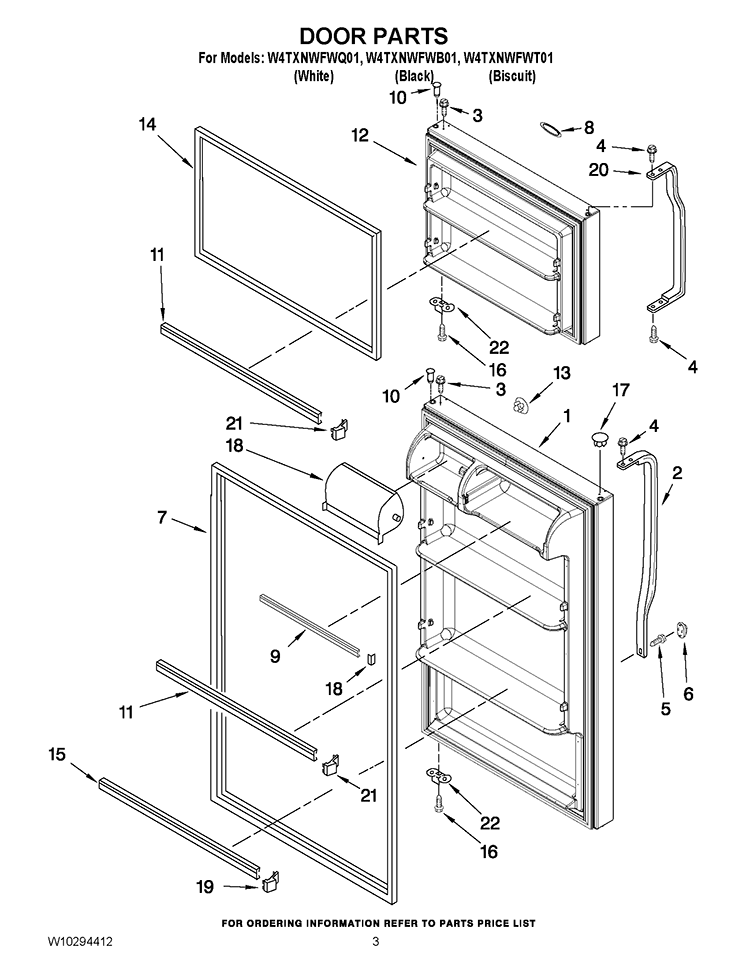 DOOR PARTS Diagram and Parts List for W4TXNWFWB01  Whirlpool Refrigerator