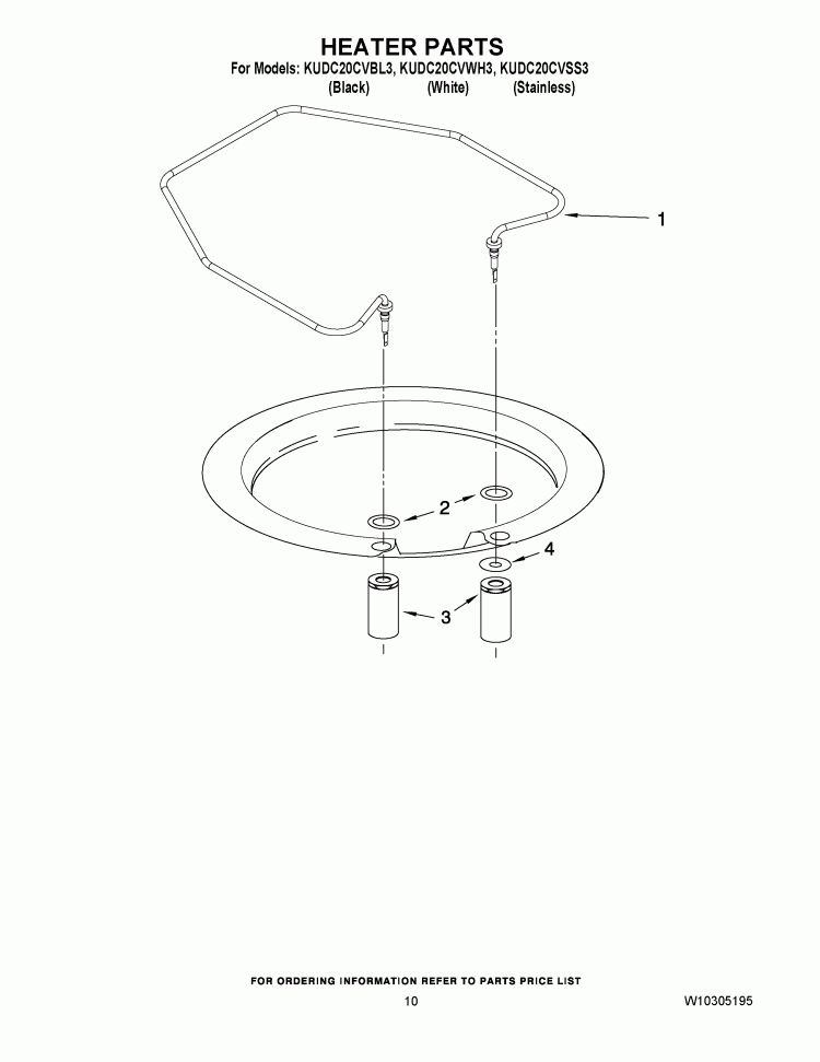 HEATER PARTS Diagram and Parts List for KUDC20CVBL3  KitchenAid Dishwasher