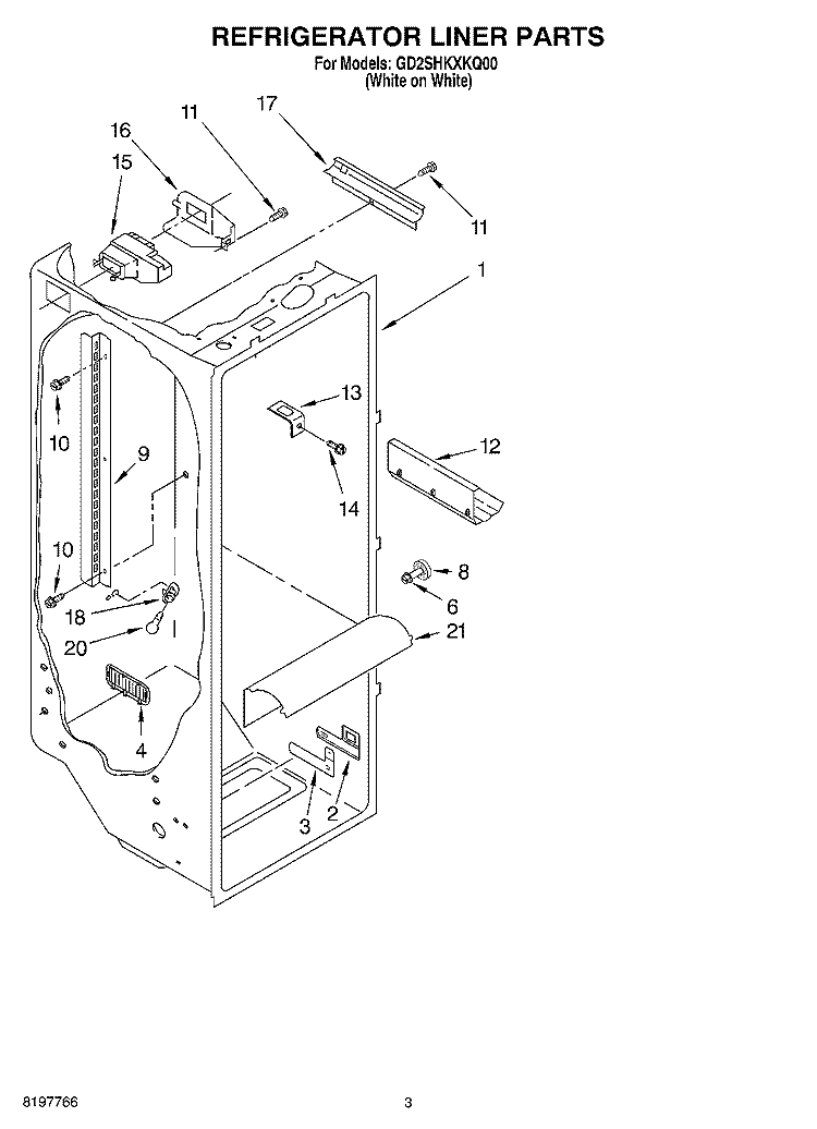 REFRIGERATOR LINER Diagram and Parts List for GD2SHKXKQ00  Whirlpool Refrigerator