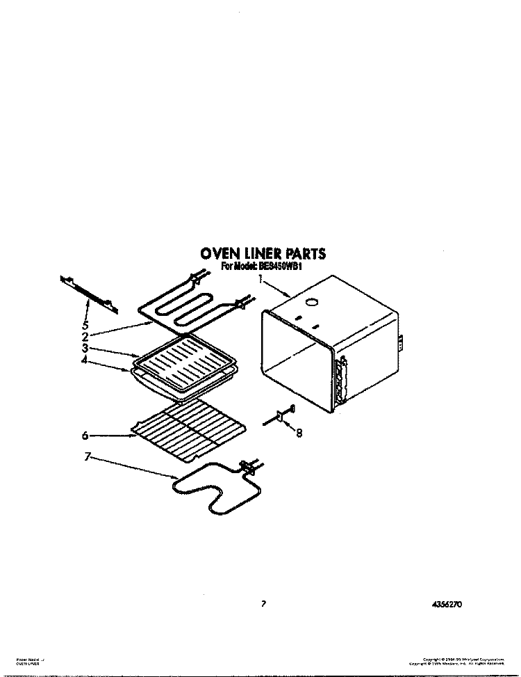 OVEN LINER Diagram and Parts List for BES450WB1  Roper Range