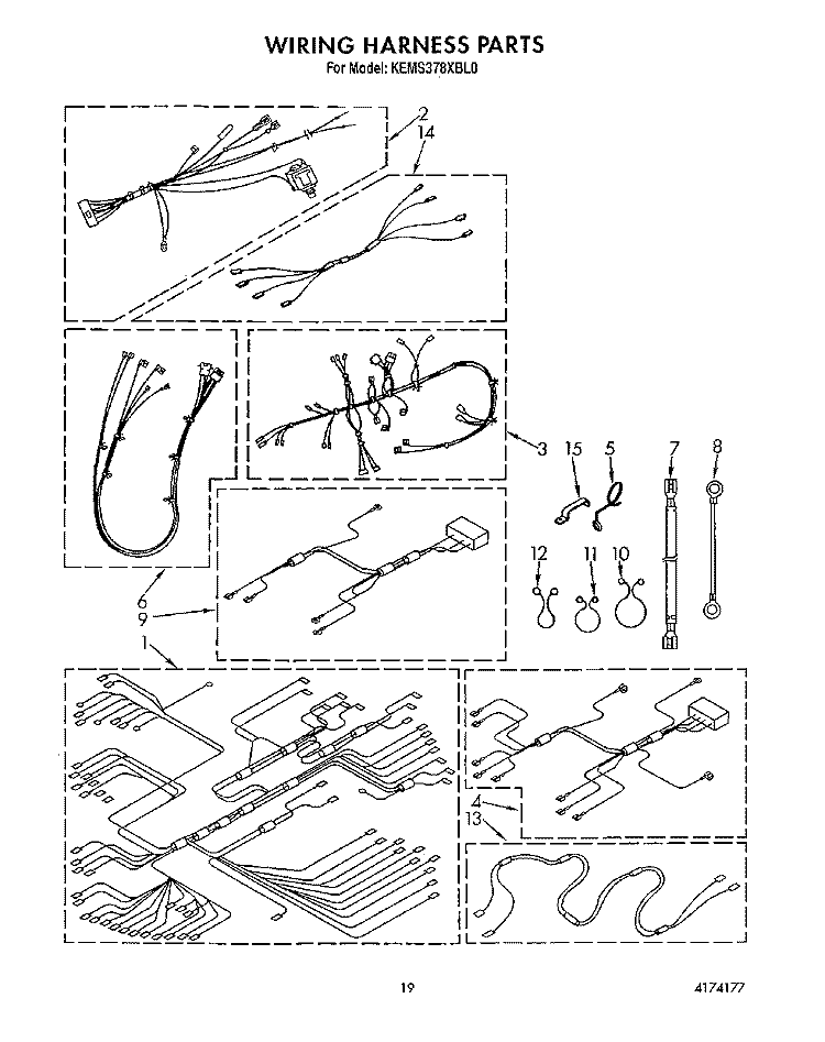 WIRING HARNESS Diagram and Parts List for KEMS378XWH0  KitchenAid Wall Oven