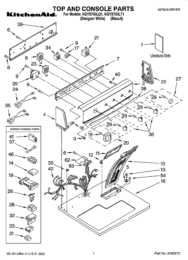 TOP AND CONSOLE PARTS Diagram and Parts List for KGYS750LQ1  KitchenAid Dryer
