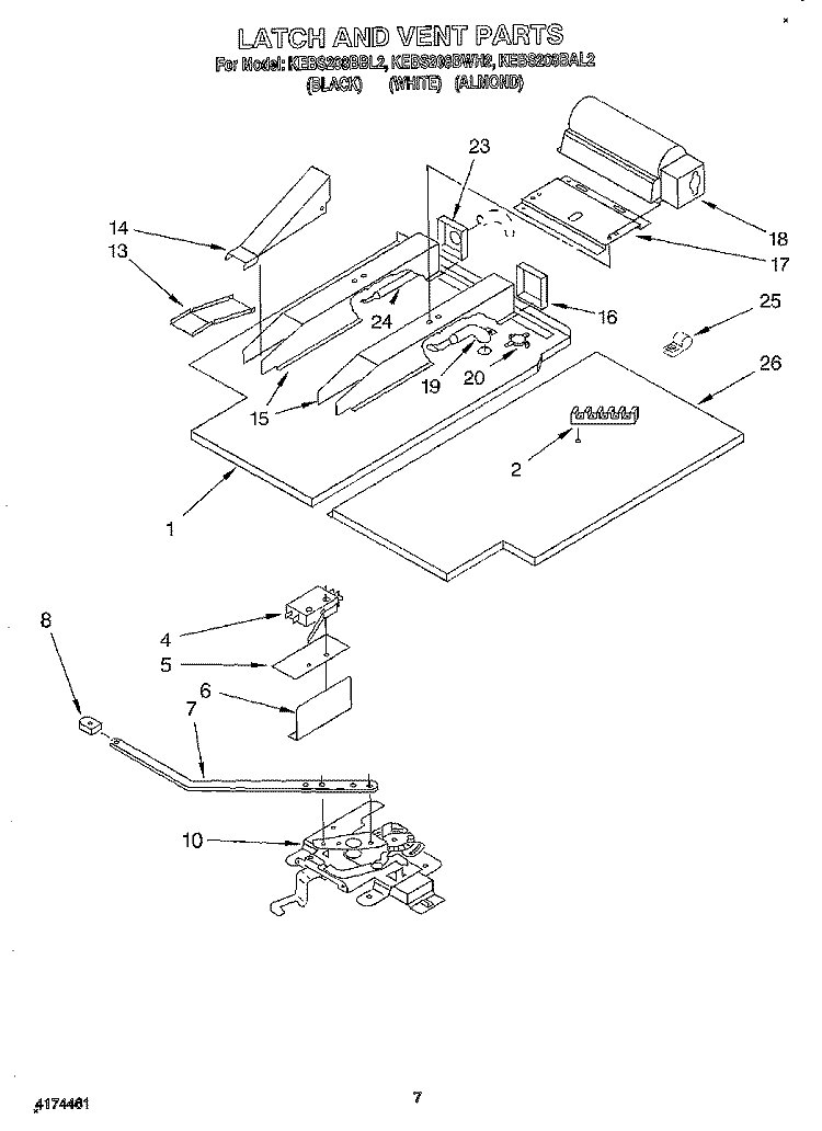 LATCH AND VENT Diagram and Parts List for KEBS208BWH2  KitchenAid Wall Oven