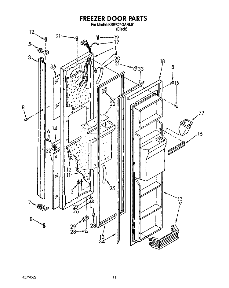 FREEZER DOOR Diagram and Parts List for KSRB25QABL01  KitchenAid Refrigerator
