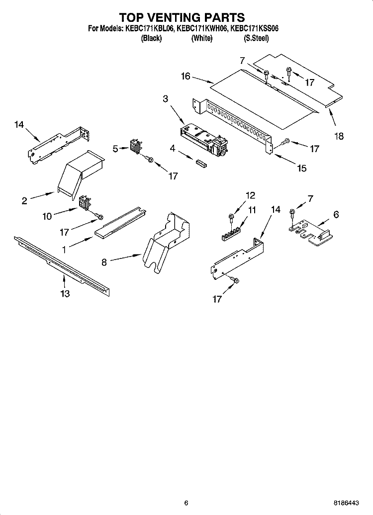 TOP VENTING PARTS, OPTIONAL PARTS Diagram and Parts List for KEBC171KSS06  KitchenAid Wall Oven