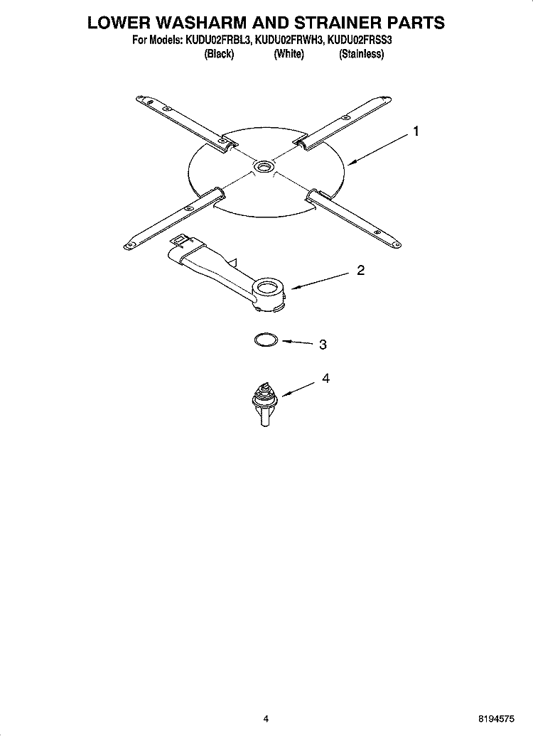 LOWER WASHARM AND STRAINER PARTS Diagram and Parts List for KUDU02FRSS3  KitchenAid Dishwasher