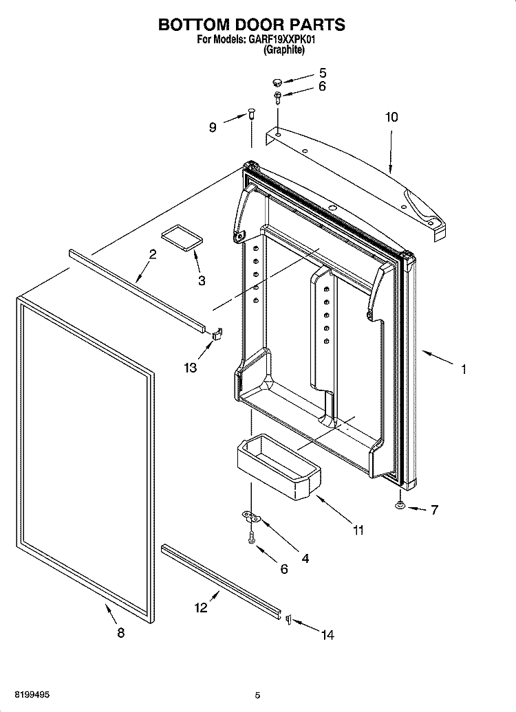 BOTTOM DOOR PARTS Diagram and Parts List for GARF19XXPK01  Whirlpool Refrigerator