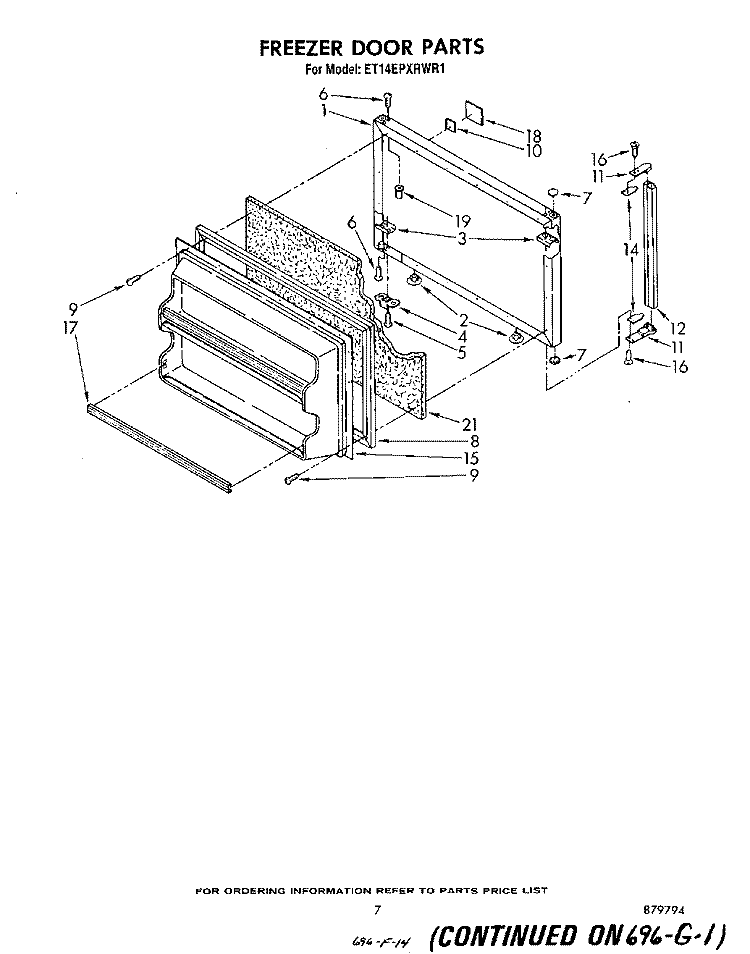 FREEZER DOOR Diagram and Parts List for ET14EPXRWR1  Whirlpool Refrigerator
