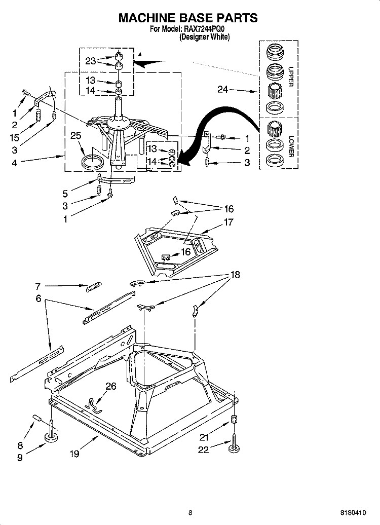 MACHINE BASE PARTS Diagram and Parts List for RAX7244PQ0  Roper Washer