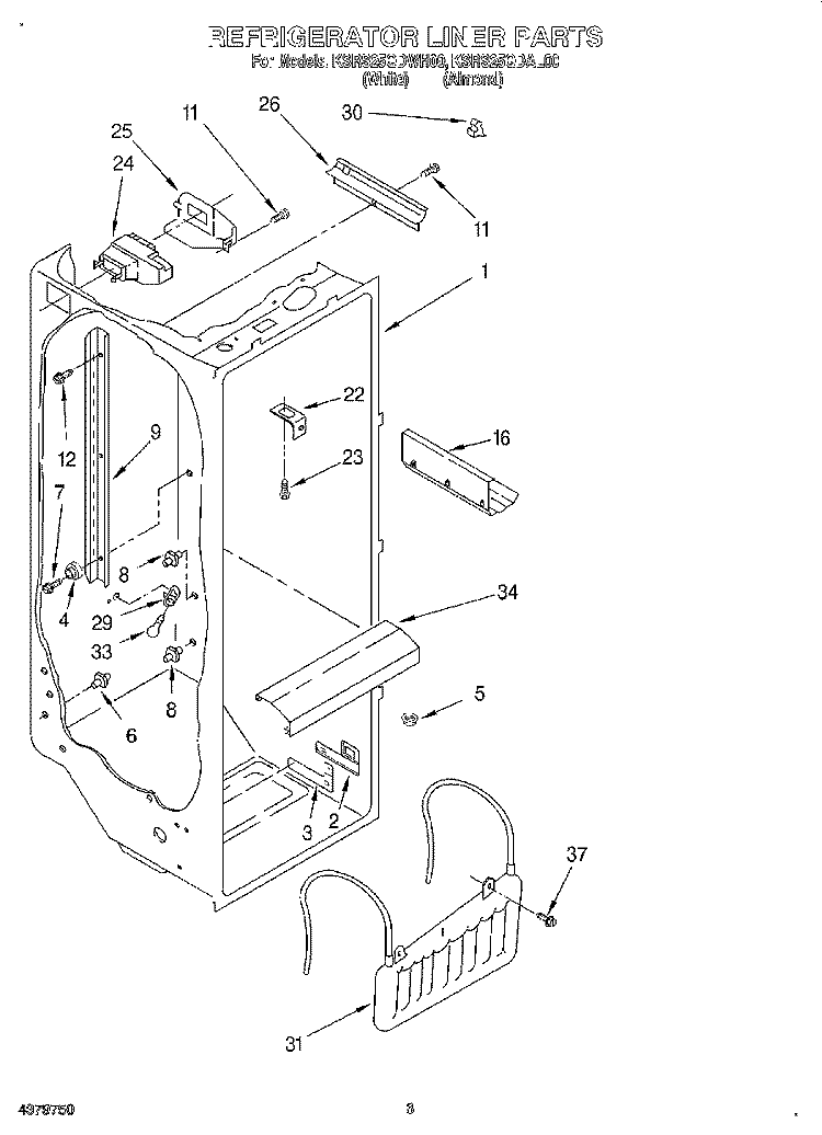 REFRIGERATOR LINER Diagram and Parts List for KSRS25QDAL00  KitchenAid Refrigerator