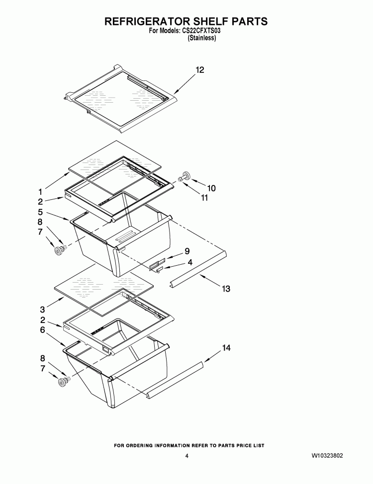 REFRIGERATOR SHELF PARTS Diagram and Parts List for CS22CFXTS03  Crosley Refrigerator