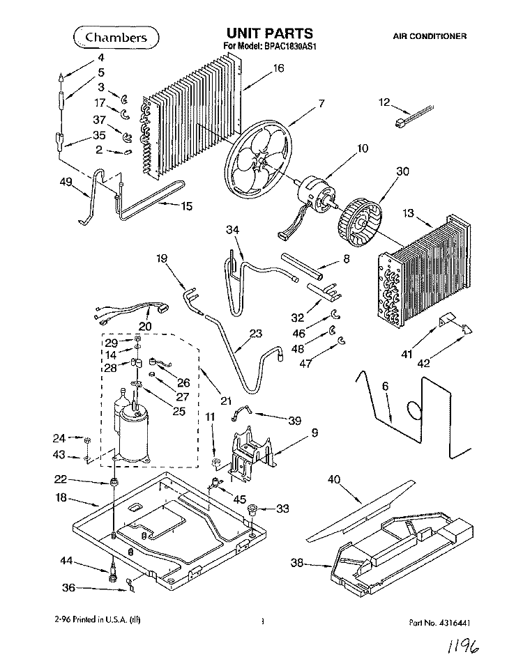 UNIT, LITERATURE Diagram and Parts List for BPAC1830AS1  KitchenAid Air Conditioner