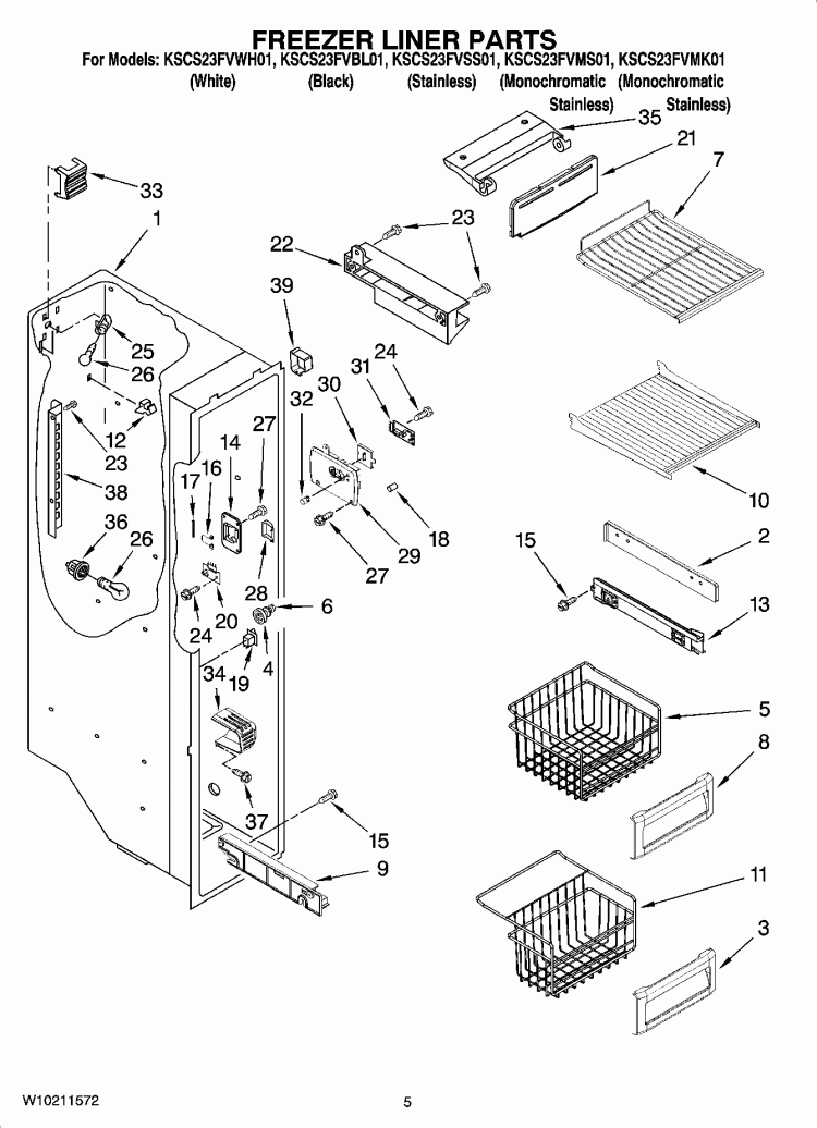 FREEZER LINER PARTS Diagram and Parts List for KSCS23FVBL01  KitchenAid Refrigerator
