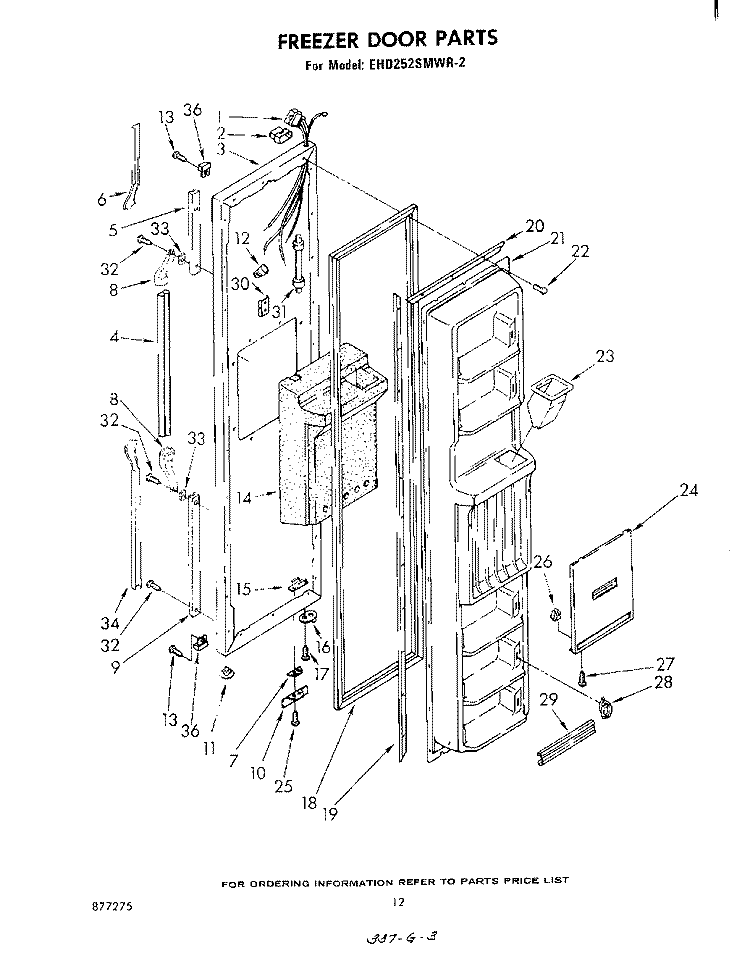 FREEZER DOOR Diagram and Parts List for EHD252SMWR2  Whirlpool Refrigerator