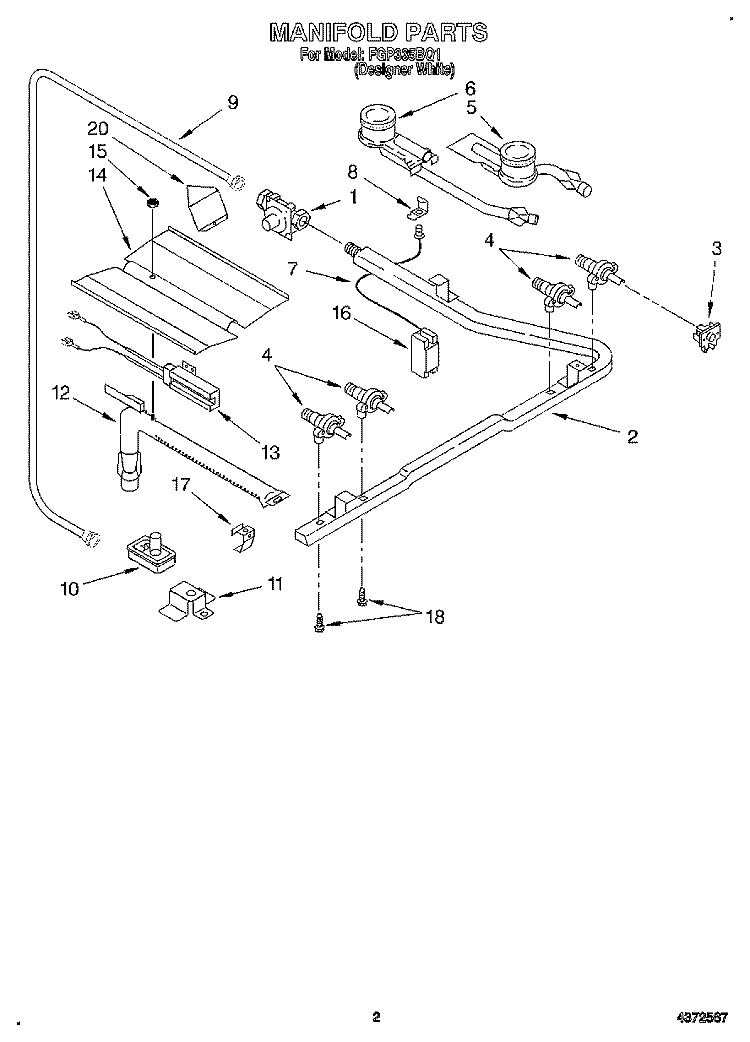 MANIFOLD Diagram and Parts List for FGP335BQ1  Roper Range
