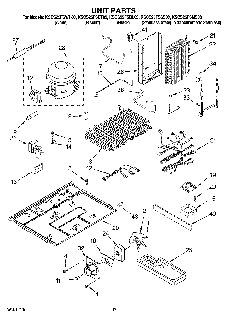 UNIT PARTS Diagram and Parts List for KSCS25FSBL03  KitchenAid Refrigerator