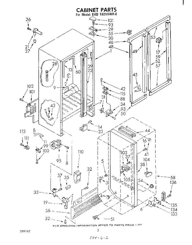CABINET Diagram and Parts List for EHD192VKWR0  Whirlpool Refrigerator