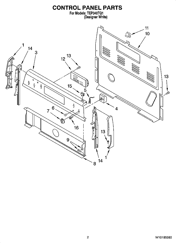 CONTROL PANEL PARTS Diagram and Parts List for TEP340TQ1  Estate Range