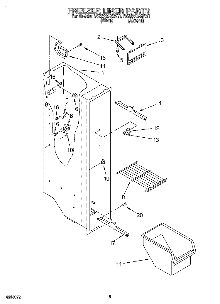 FREEZER LINER Diagram and Parts List for RS22AQXGW01  Roper Refrigerator