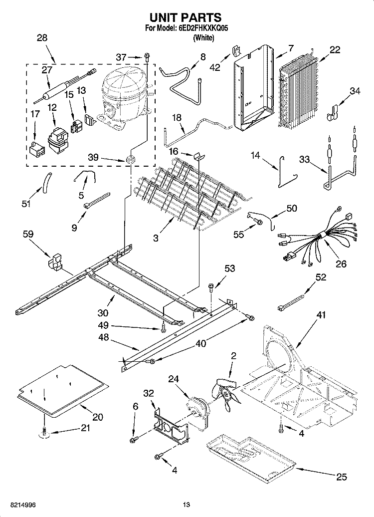 UNIT PARTS, OPTIONAL PARTS (NOT INCLUDED) Diagram and Parts List for 6ED2FHKXKQ05  Whirlpool Refrigerator