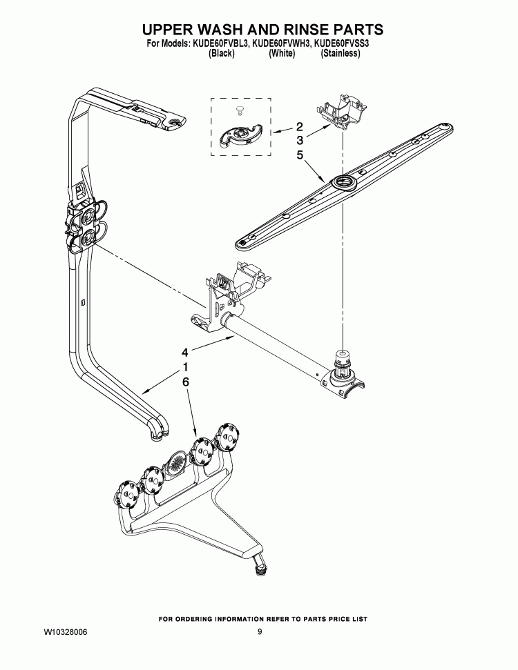 UPPER WASH AND RINSE PARTS Diagram and Parts List for KUDE60FVBL3  KitchenAid Dishwasher