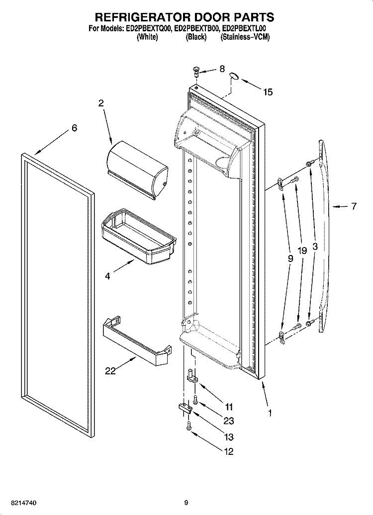 REFRIGERATOR DOOR PARTS Diagram and Parts List for ED2PBEXTL00  Whirlpool Refrigerator