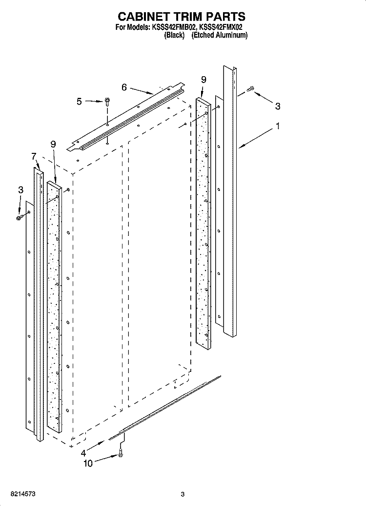 CABINET TRIM PARTS Diagram and Parts List for KSSS42FMB02  KitchenAid Refrigerator