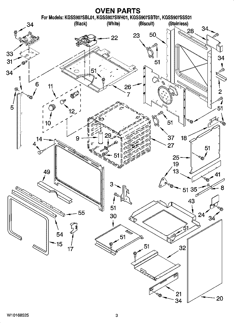 OVEN PARTS Diagram and Parts List for KGSS907SBL01  KitchenAid Range