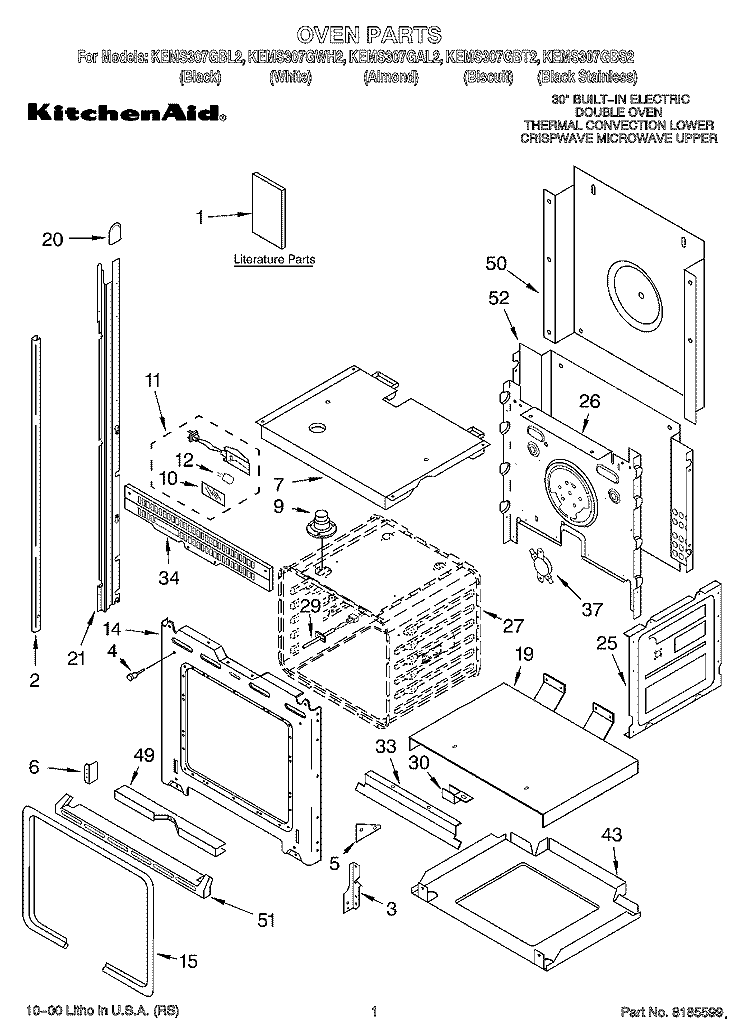 OVEN, LITERATURE Diagram and Parts List for KEMS307GBS2  KitchenAid Microwave Oven Combo