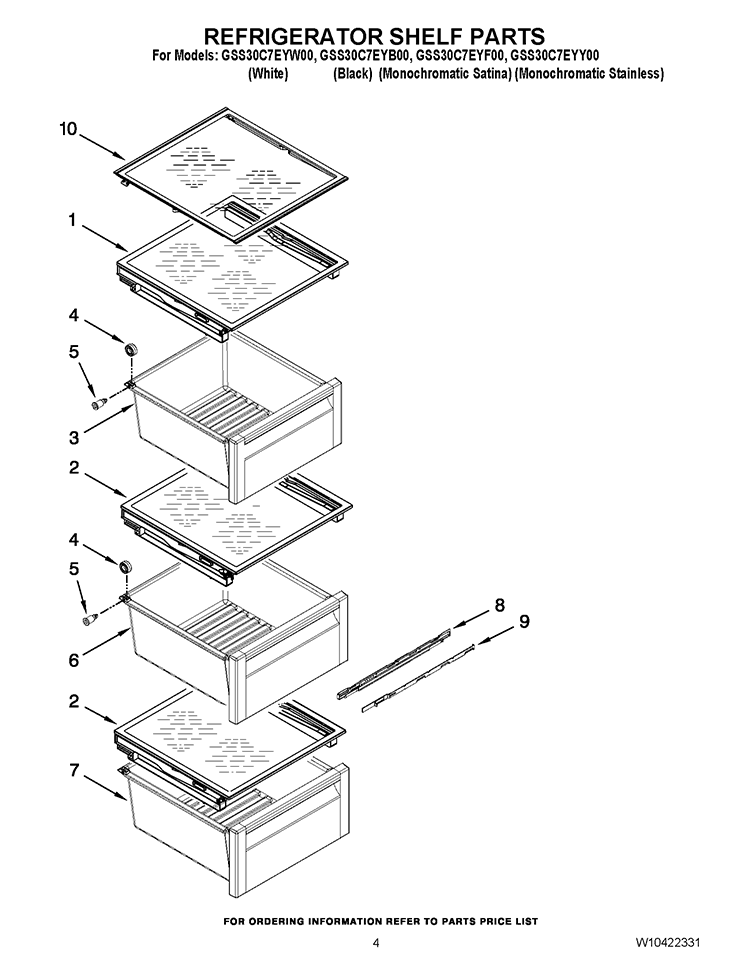 REFRIGERATOR SHELF PARTS Diagram and Parts List for GSS30C7EYF00  Whirlpool Refrigerator