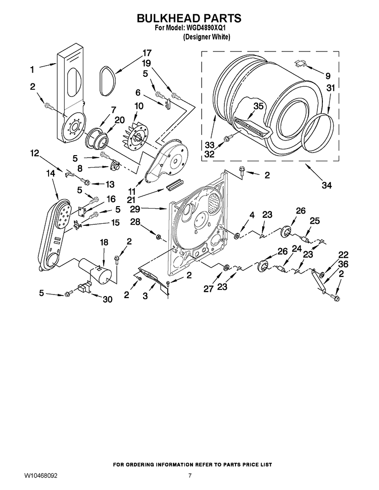 BULKHEAD PARTS Diagram and Parts List for WGD4890XQ0  Whirlpool Dryer