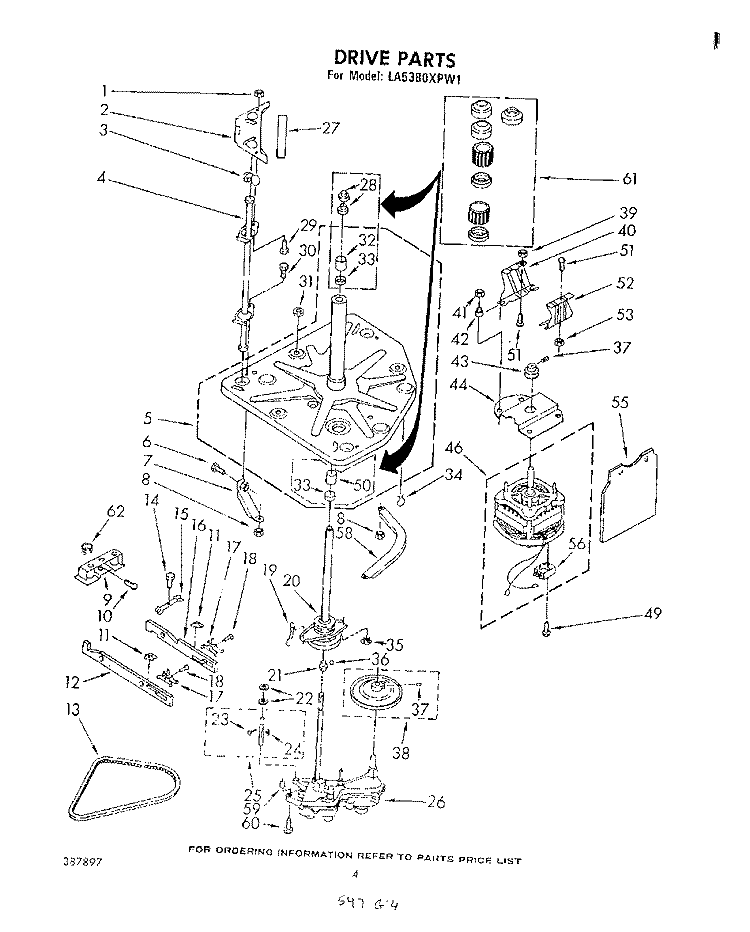 DRIVE Diagram and Parts List for LA5380XPW1  Whirlpool Washer
