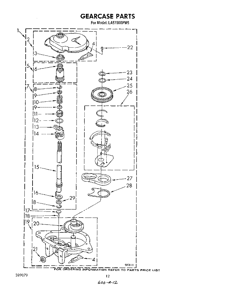 GEARCASE Diagram and Parts List for LA5700XPW5  Whirlpool Washer