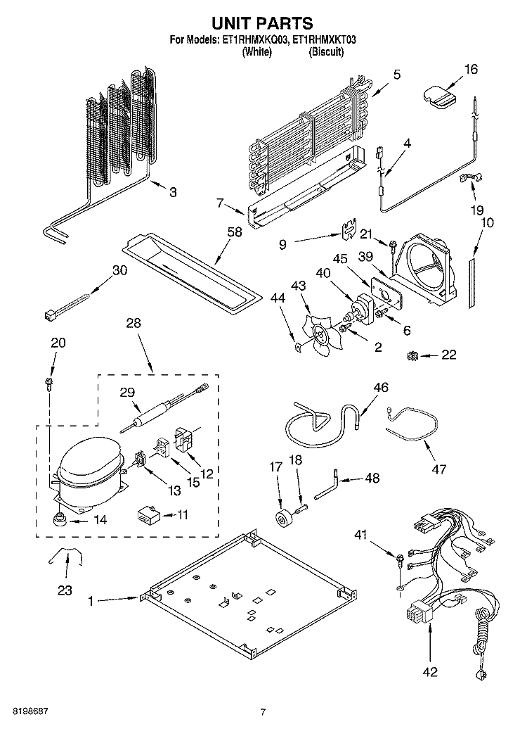 UNIT PARTS Diagram and Parts List for ET1RHMXKT03  Whirlpool Refrigerator