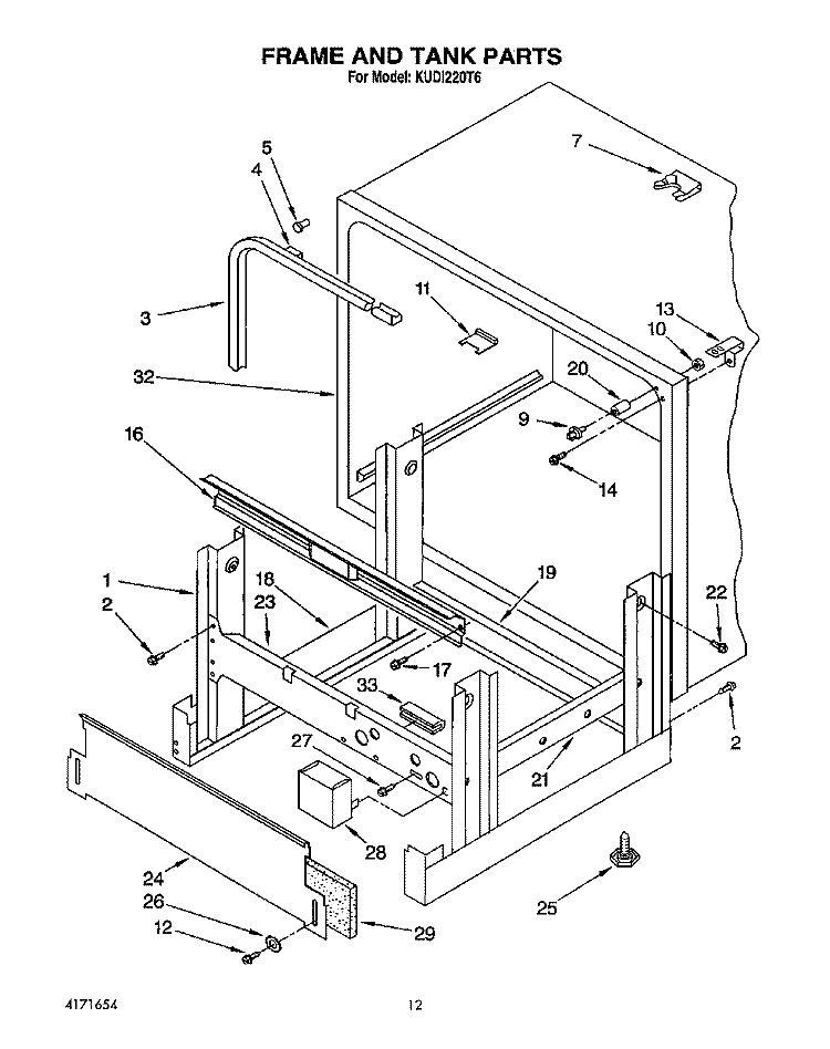 FRAME AND TANK Diagram and Parts List for KUDI220T6  KitchenAid Dishwasher