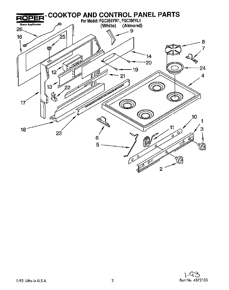 SECTION Diagram and Parts List for FGC355YL1  Whirlpool Range