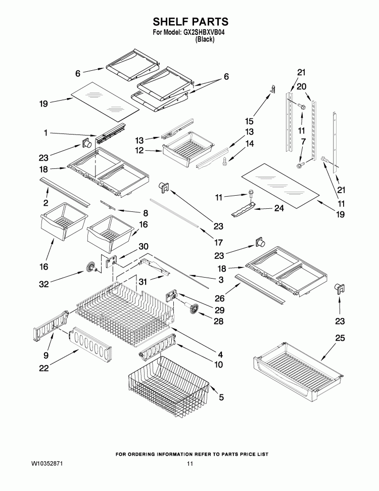 SHELF PARTS Diagram and Parts List for GX2SHBXVB04  Whirlpool Refrigerator
